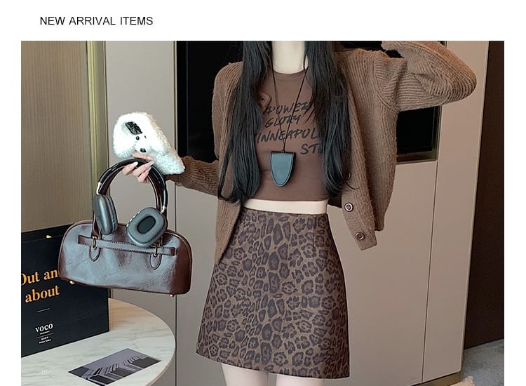 Leopard Print Mini A-Line Skirt with High Waist