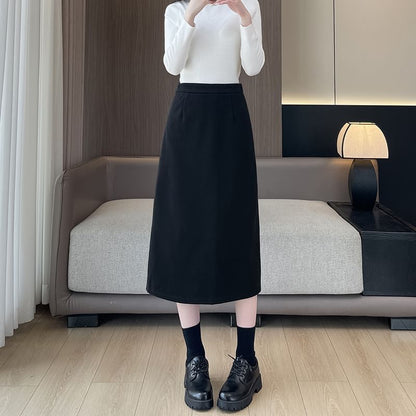 Slit Midi A-Line Skirt in Plain High-Rise Style