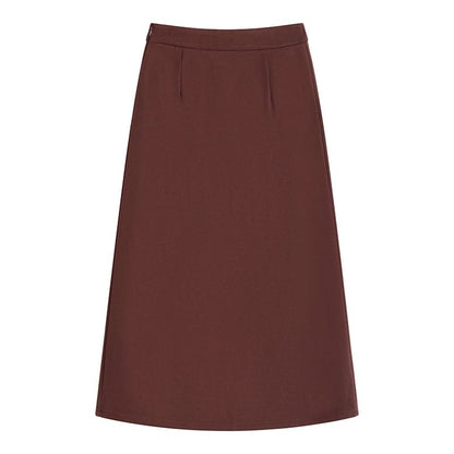Slit Midi A-Line Skirt in Plain High-Rise Style