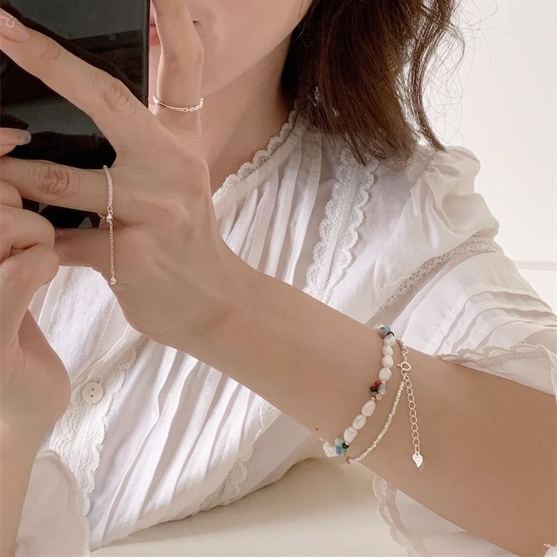 / S925 Pearl Bead Sterling Silver Bracelet Freshwater