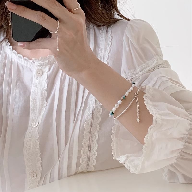 / S925 Pearl Bead Sterling Silver Bracelet Freshwater