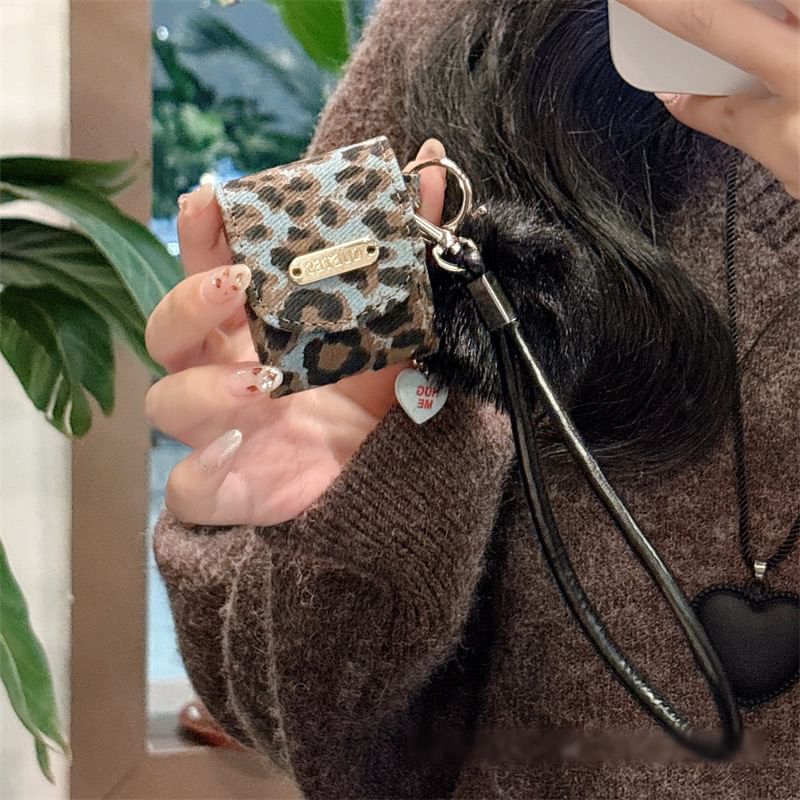 Pro Print Earphone Case Strap Pom Leopard / Skin AirPods