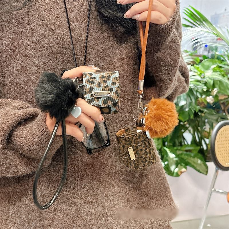 Pro Print Earphone Case Strap Pom Leopard / Skin AirPods