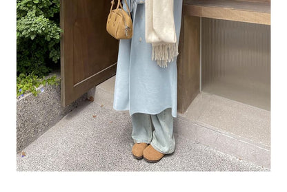 Plus Size Double Breasted Plain Long Coat