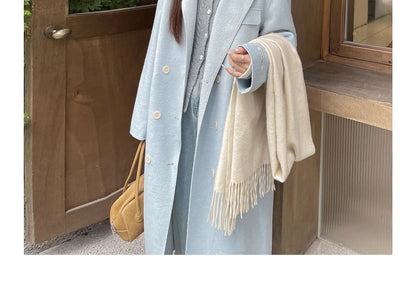 Plus Size Double Breasted Plain Long Coat