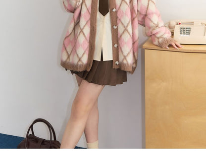 Plus Size V-Neck Plaid Button-Up Cardigan