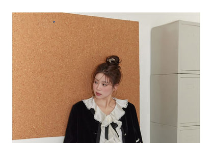 Plus Size Set: V-Neck Lettering Crop Jacket + Mini Skirt