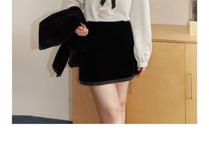 Plus Size Set: V-Neck Lettering Crop Jacket + Mini Skirt