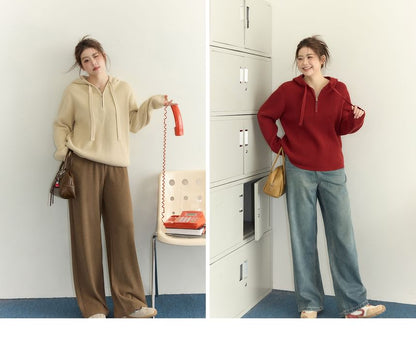 Plus Size High Waist Knit Wide Leg Pants