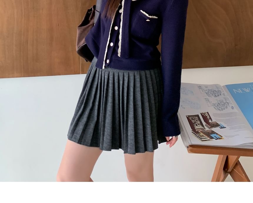 High Waist Plain Mini Pleated Skirt