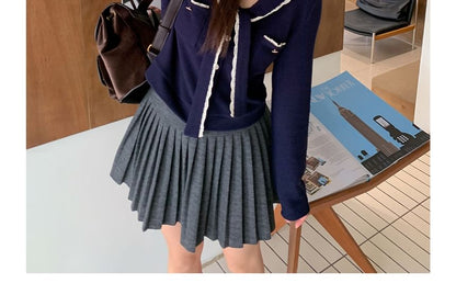 High Waist Plain Mini Pleated Skirt