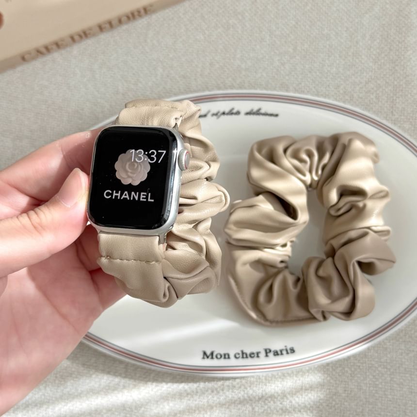 Faux Watch Apple Shirred Leather Band