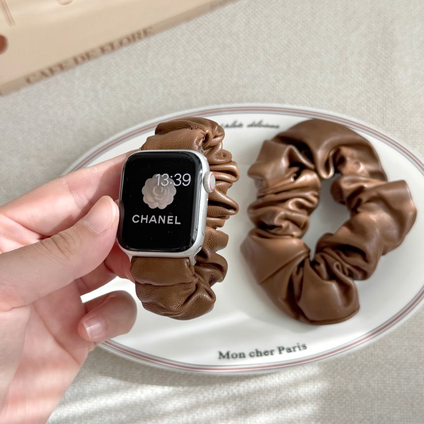 Faux Watch Apple Shirred Leather Band