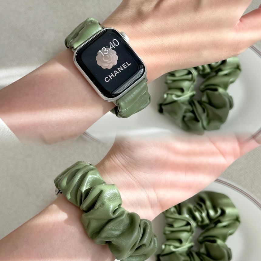 Faux Watch Apple Shirred Leather Band