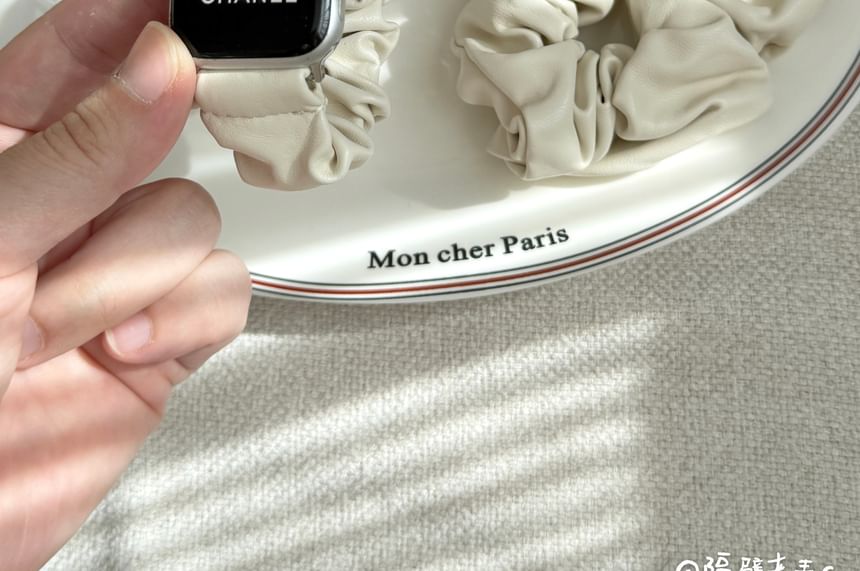 Faux Watch Apple Shirred Leather Band