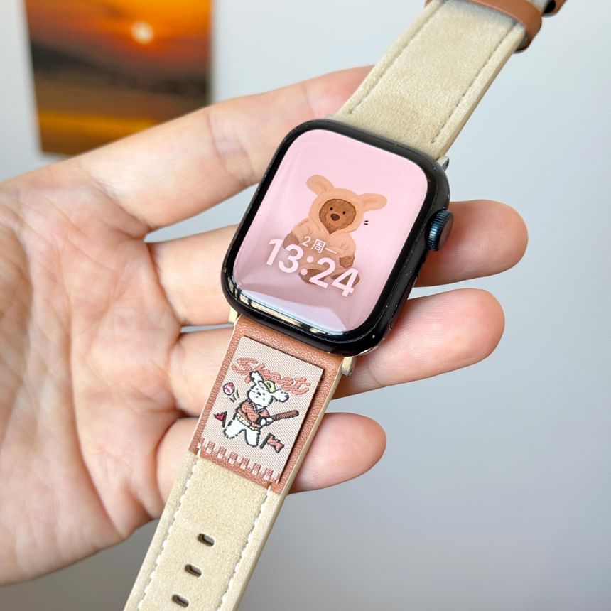 Genuine Band Watch Embroidered Leather Apple Animal