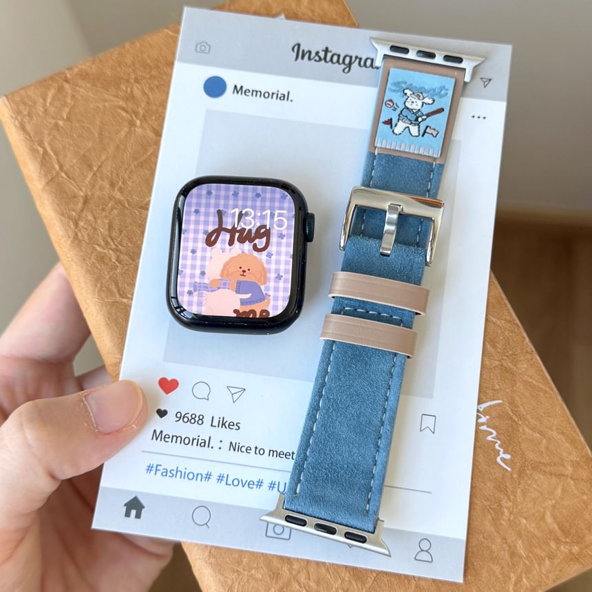 Genuine Band Watch Embroidered Leather Apple Animal