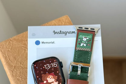 Genuine Band Watch Embroidered Leather Apple Animal