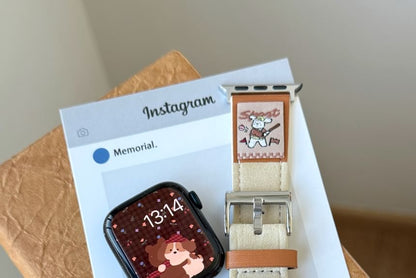 Genuine Band Watch Embroidered Leather Apple Animal