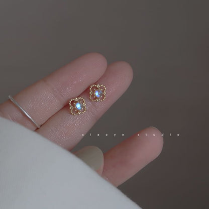 Rhinestone Earring Clover Stud Sterling Silver S925