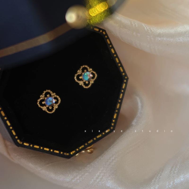 Rhinestone Earring Clover Stud Sterling Silver S925