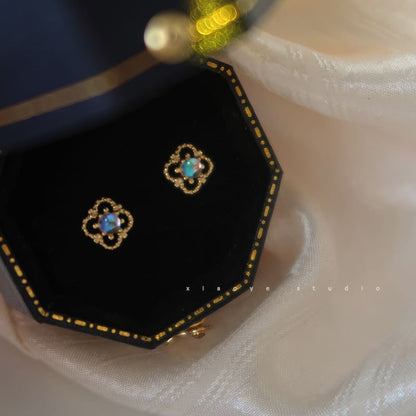 Rhinestone Earring Clover Stud Sterling Silver S925