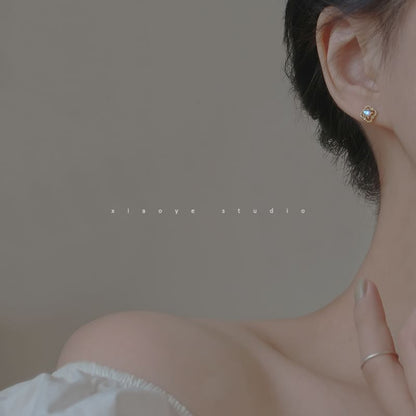 Rhinestone Earring Clover Stud Sterling Silver S925