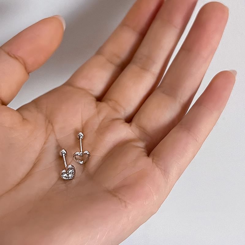 Asymmetrical Alloy Earring Rhinestone Barbell Heart