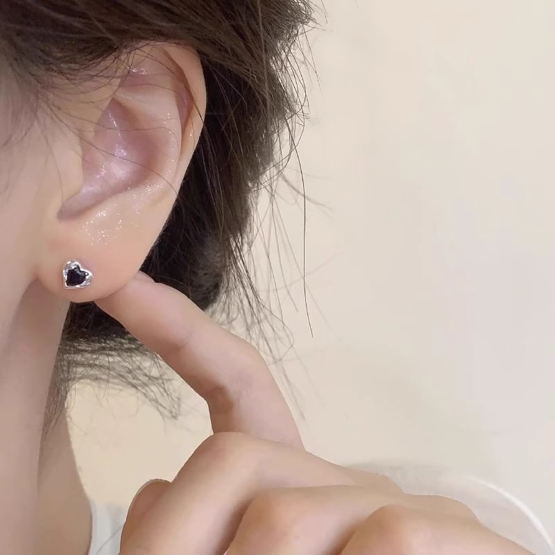 Earring Heart Stud Rhinestone Alloy