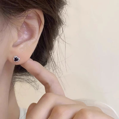 Earring Heart Stud Rhinestone Alloy