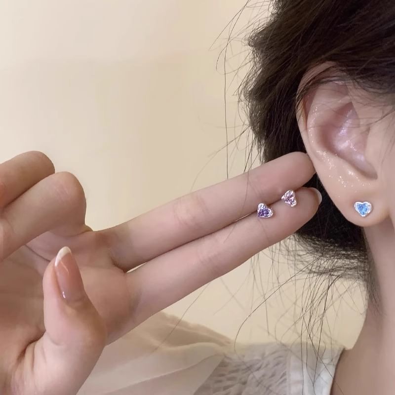 Earring Heart Stud Rhinestone Alloy