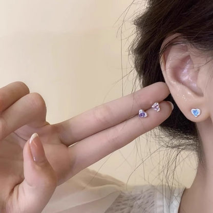 Earring Heart Stud Rhinestone Alloy