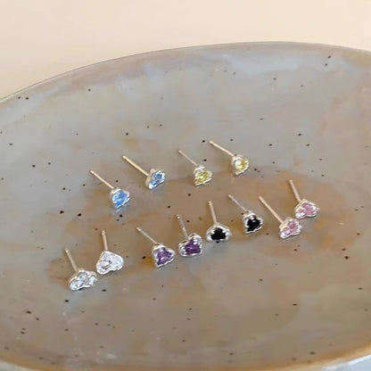 Earring Heart Stud Rhinestone Alloy