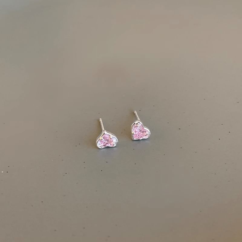 Earring Heart Stud Rhinestone Alloy
