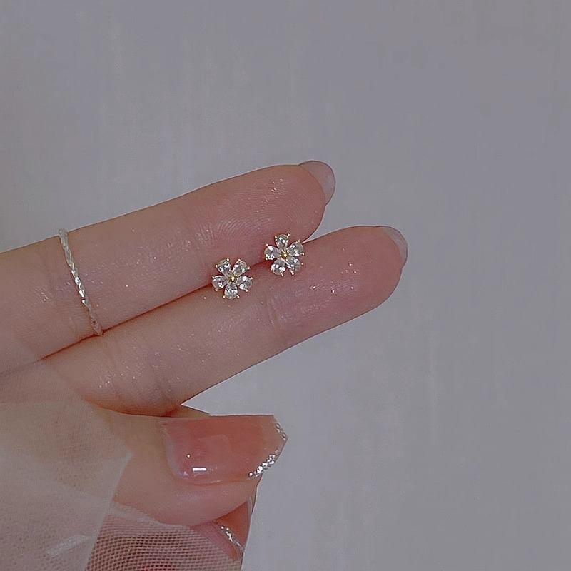 Rhinestone Stud Floral Earring Alloy
