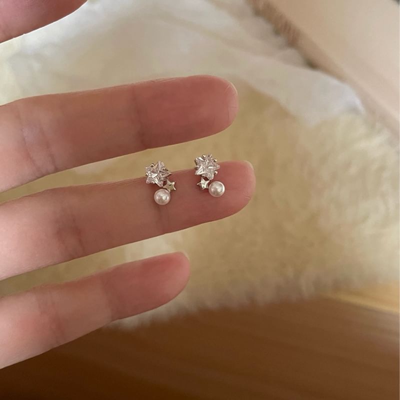 Earring Pearl Faux Rhinestone Alloy Drop Star