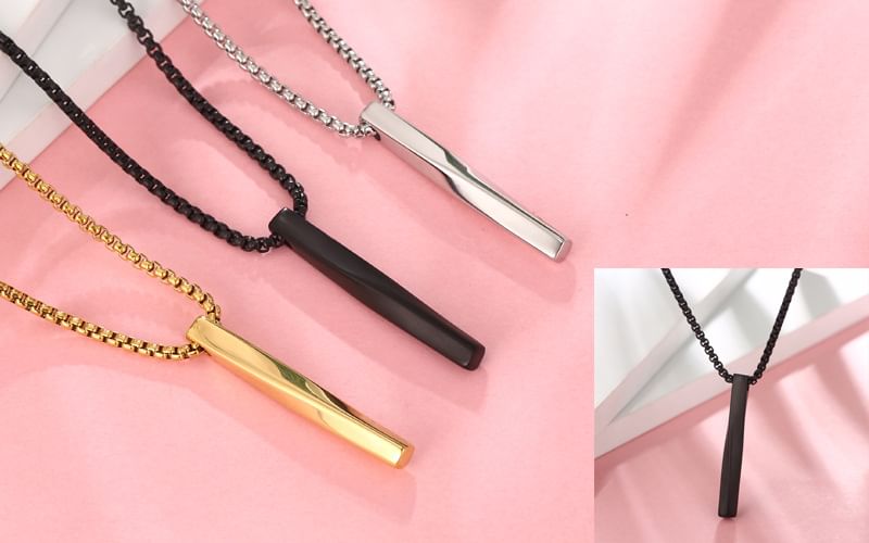 Twisted Bar Pendant Necklace - Minimalist