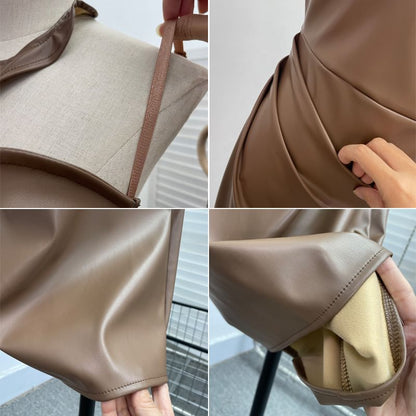 Halter Slit Faux Leather Sheath Midi Dress