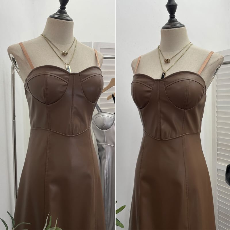 Faux Leather A-Line Midi Dress