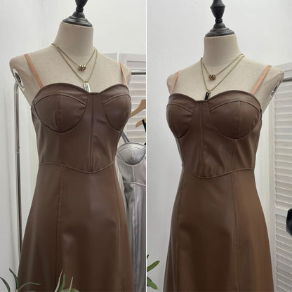 Faux Leather A-Line Midi Dress