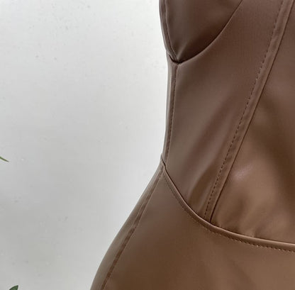 Faux Leather A-Line Midi Dress