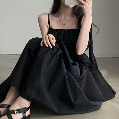 Plain Panel A-Line Maxi Dress