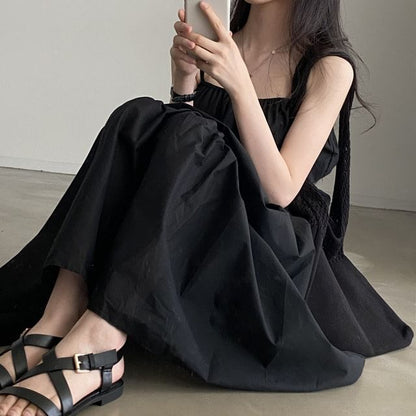 Plain Panel A-Line Maxi Dress