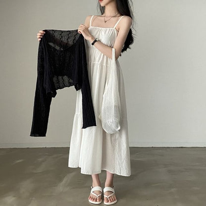 Plain Panel A-Line Maxi Dress