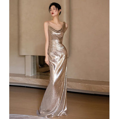Asymmetrical Sequined Mermaid Evening Gown