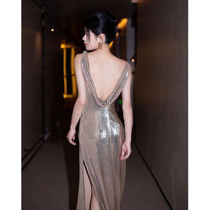 Asymmetrical Sequined Mermaid Evening Gown