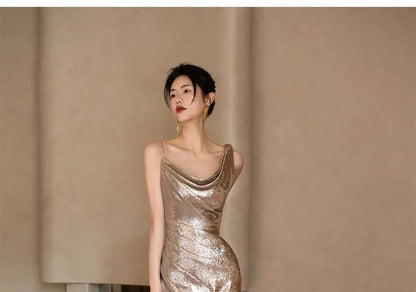 Asymmetrical Sequined Mermaid Evening Gown