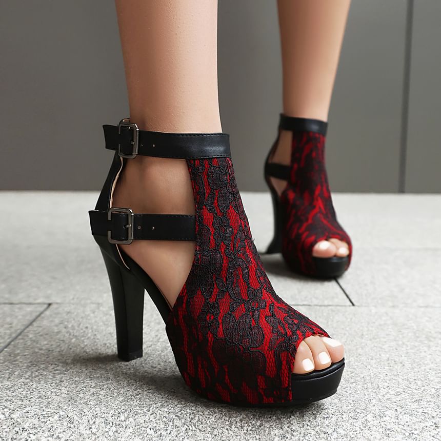 High Heel Lace Panel Sandals