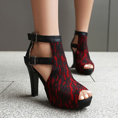 High Heel Lace Panel Sandals