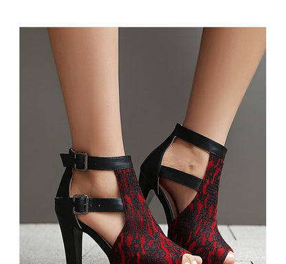 High Heel Lace Panel Sandals